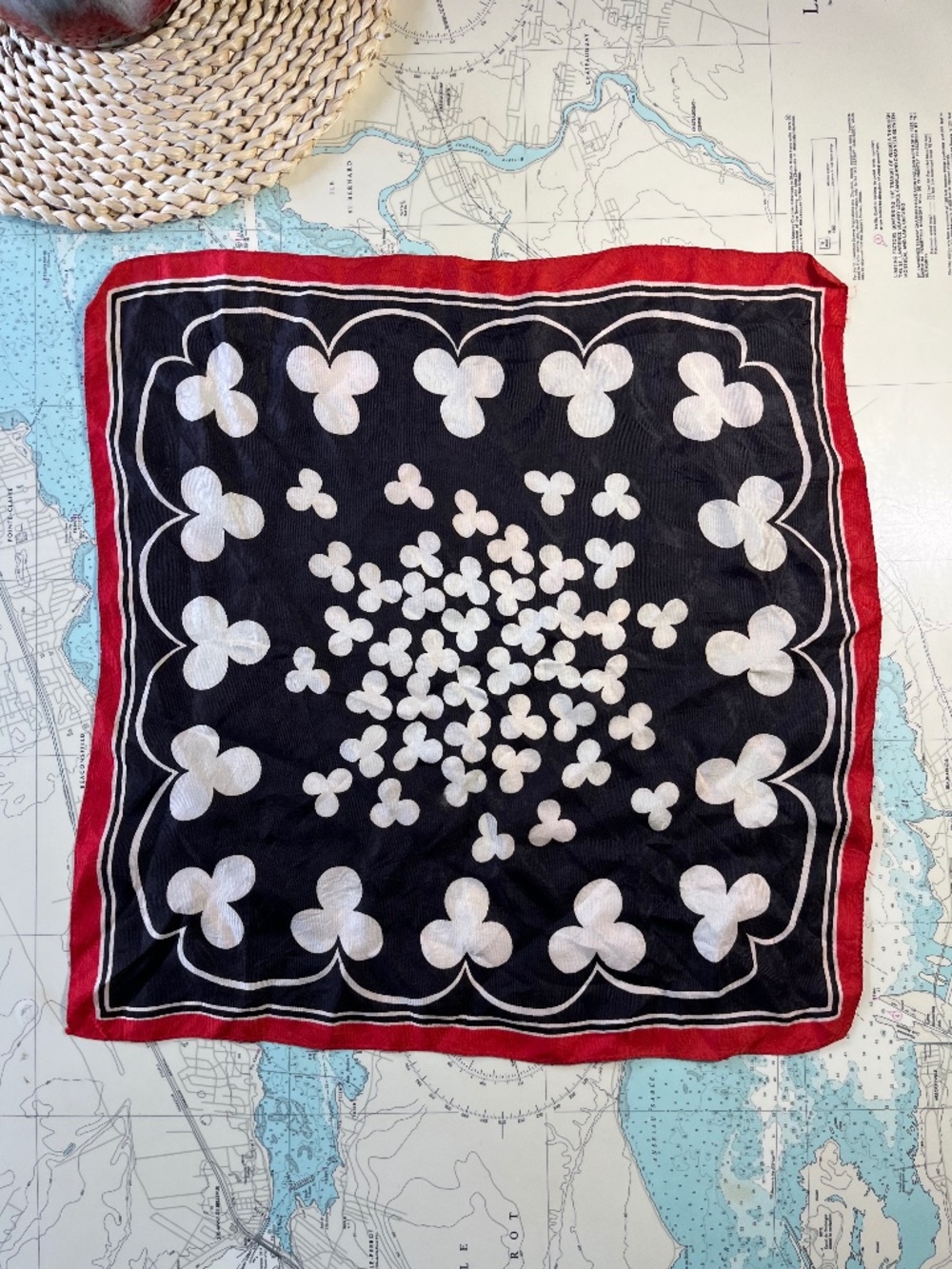 Vintage Silk Clover Pattern Scarf